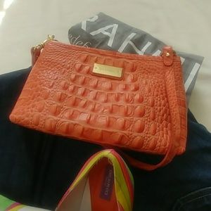 Brahmin Leather Salmon Croc Embossed Mini Bag.